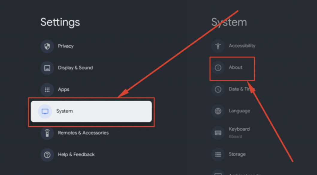 Select System Settings on Google TV - OnStream APK